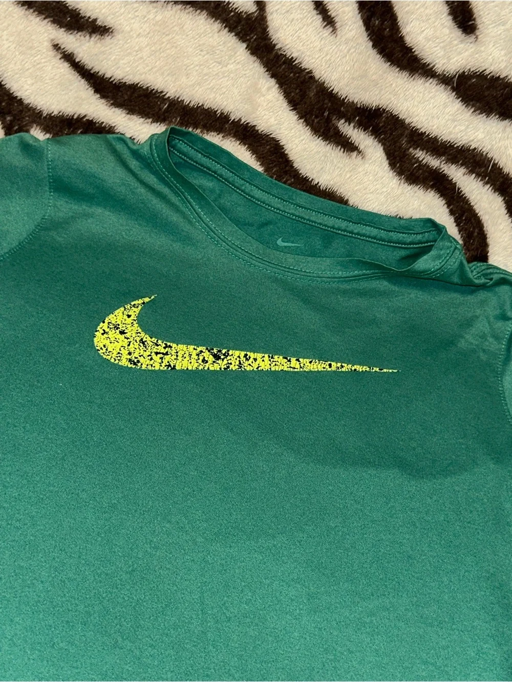 Kids Nike Green Short-Sleeve Dri-FIT Tee with Yellow Swoosh